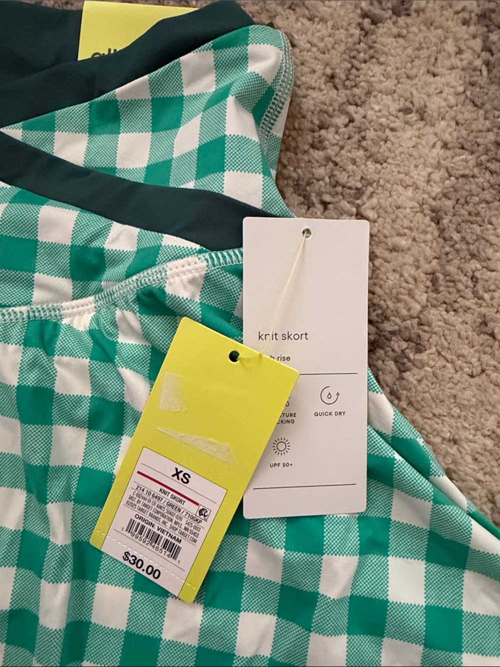 All In Motion-Teal Green Gingham Athletic Skort-XS - Picture 3 of 4